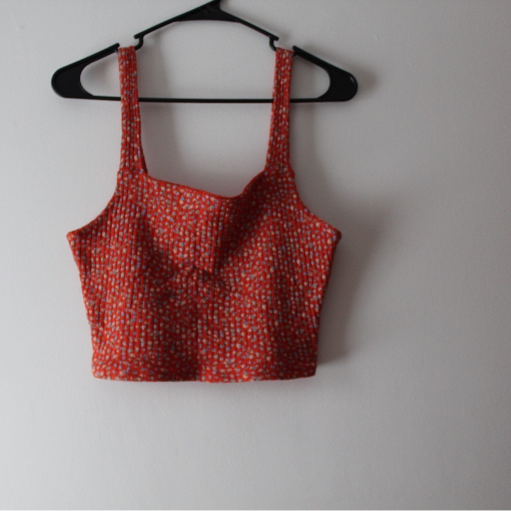 American Eagle Outfitters Red Patterned Crop Top